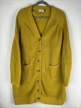 Di Sera Caposhie Mustard Yellow Heavy Thick Knit Sweater Button Down Cardigan